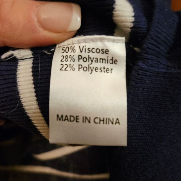 Merokeety Navy & White Striped Button Cardigan Sweater Women's Large NWT Nautic - Picture 6 of 10